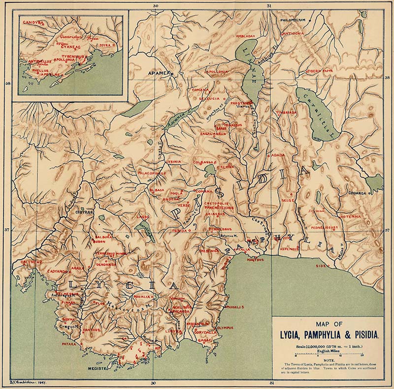 Map of Ancient Lycia, Pamphylia, and Pisidia