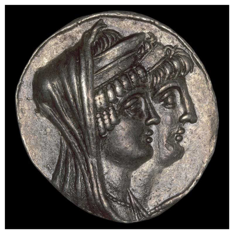 Cleopatra Thea and Antiochus VIII tetradrachm obverse
