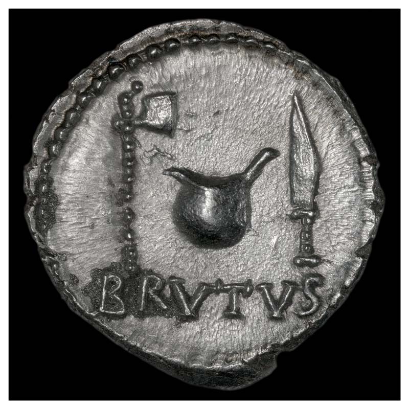 Brutus axe and knife campaign denarius obverse