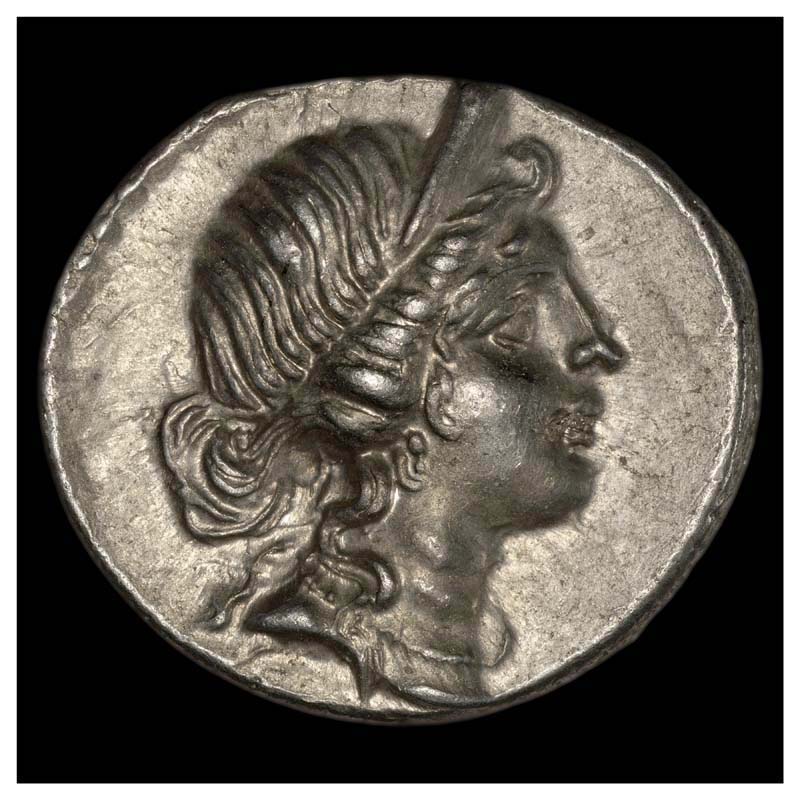 Julius Caesar Aeneas bearing Anchises denarius obverse